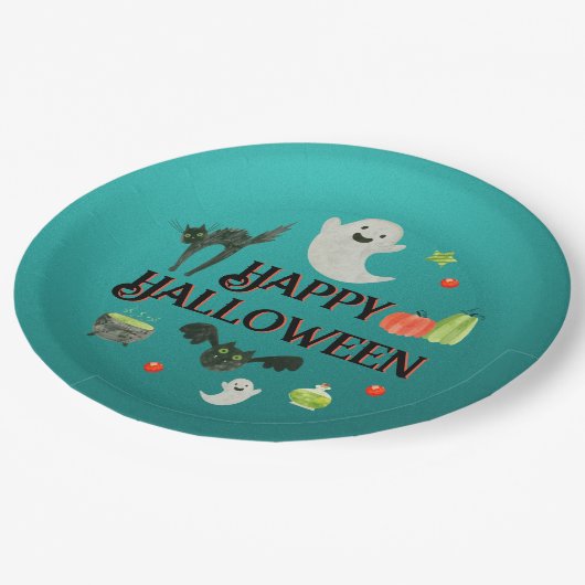 Assiettes En Carton Fête d'Halloween Turquoise et vert (Angle)