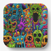 Assiettes En Carton Fête d'Halloween | Zombie et monstres (Recto)