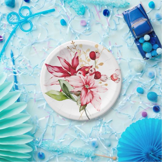 Assiettes En Carton Fête d'hiver poinsettia aquarelle fleurs (Fête)