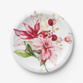 Assiettes En Carton Fête d'hiver poinsettia aquarelle fleurs (Devant)