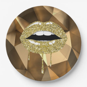 Assiettes En Carton Fête d'Or Luxe Glam Paillettes Gouttes Gouttant Lè