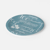 Assiettes En Carton Fête du 100e anniversaire, nom, bleu clair floral (Angle)