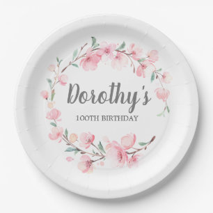 Assiettes En Carton Fête du 100e anniversaire rose floral