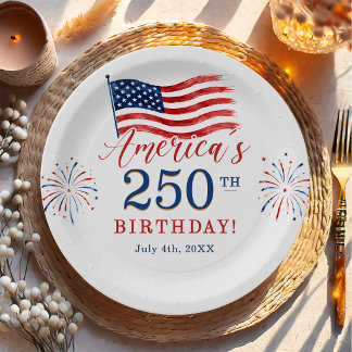 Assiettes En Carton Fête du 250e anniversaire des États-Unis d'Amériqu