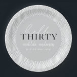 Assiettes En Carton Fête du 30e anniversaire de la géométrie moderne e<br><div class="desc">Design moderne géométrique et script 30ème anniversaire de la fête. Les couleurs peuvent être changées.</div>