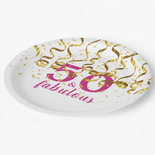Assiettes En Carton Fête du 50e anniversaire|Cinquante et fabuleux|Bla (Angle)