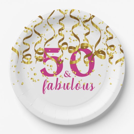 Assiettes En Carton Fête du 50e anniversaire|Cinquante et fabuleux|Bla (Devant)