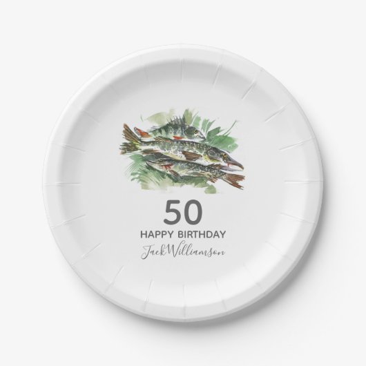 Assiettes En Carton Fête du 50e anniversaire | Pêche | Poisson d'aquar (Devant)