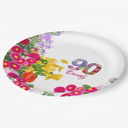 Assiettes En Carton Fête du 90e anniversaire Fleurs florales Moderne 9 (Angle)