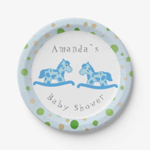 Assiettes En Carton Fête du Baby shower Twin Boy du Rocking Horse