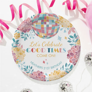 Assiettes En Carton Fête du Jardin de Disco Bonne heure Anniversaire