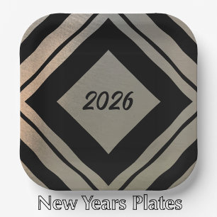 Assiettes En Carton Fête du Nouvel An 2026 en métal brossé de style mo