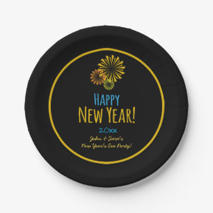 Assiettes En Carton Fête du Nouvel An avec Feu d'Artifice