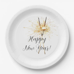 Assiettes En Carton Fête du Nouvel An en or Étoiles de feu