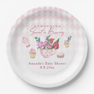 Assiettes En Carton Fête du thé Quelque chose de doux se prépare Baby