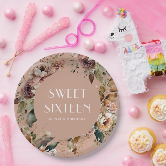 Assiettes En Carton Fête élégante pour un 16ème anniversaire | Fleurs (Fête)