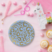 Assiettes En Carton Fête Empreinte de léopard Light Blue & Gold Glam (Fête)