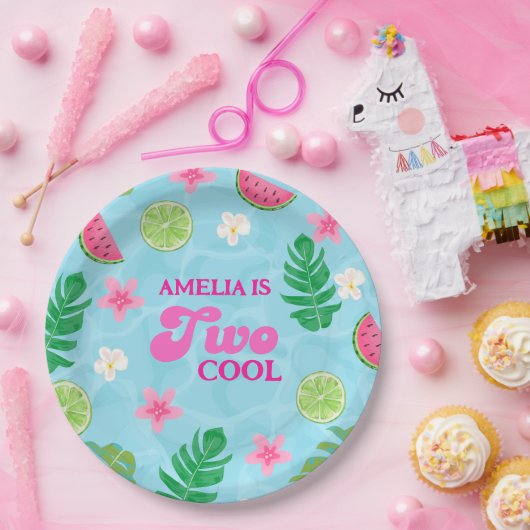 Assiettes En Carton Fête estivale de piscine tropicale fleurie Anniver (Fête)