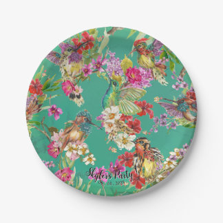 Assiettes En Carton Fête Fleurs Tropicales Colibris Aquarelle