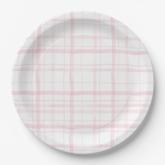 Assiettes En Carton Fête Gingham Rose Pâle Douce (Devant)