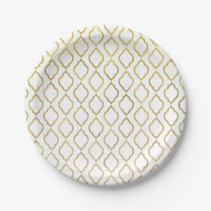 Assiettes En Carton Fête glamour arabe marocaine or et blanc