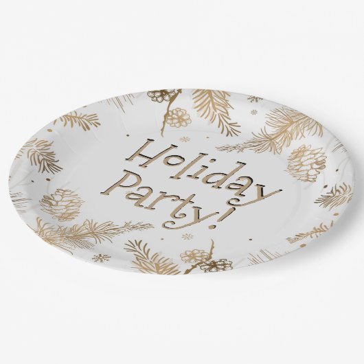 Assiettes En Carton Fête, Gold Pine Combs, (Angle)