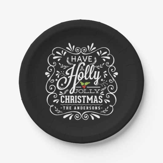 Assiettes En Carton Fête Holly Jolly Noël Chalkboard (Devant)