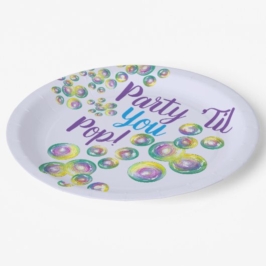 Assiettes En Carton Fête jusqu'à vous Pop souffler bulles Iridescente (Angle)