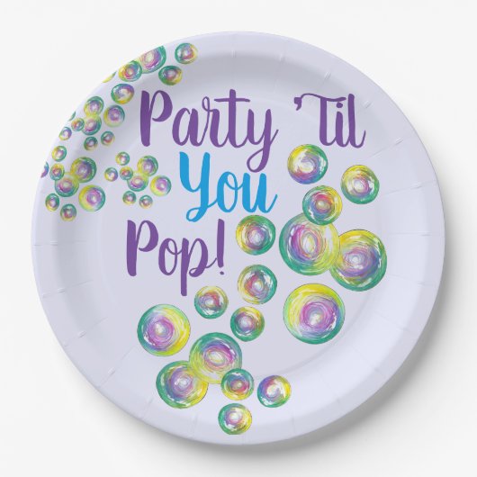 Assiettes En Carton Fête jusqu'à vous Pop souffler bulles Iridescente (Devant)