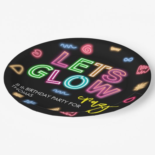 Assiettes En Carton Fête laser d'anniversaire de néon fou (Angle)