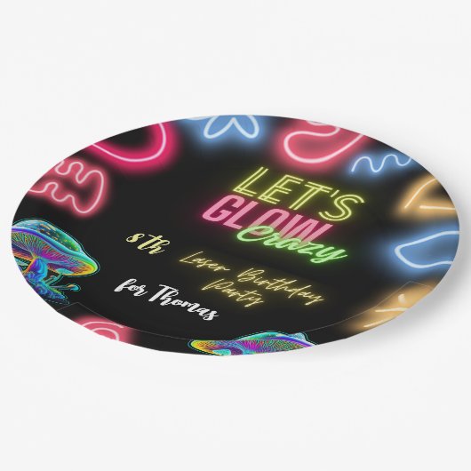 Assiettes En Carton Fête laser d'anniversaire de néon fou (Angle)