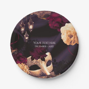 Assiettes En Carton Fête masquée florale et de dentelle violette et bo