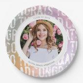 Assiettes En Carton Fête moderne pastel arc-en-ciel rose photo graduat (Devant)