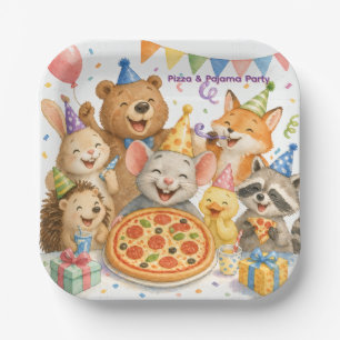 Assiettes En Carton Fête Pizza & Pyjama Animaux Mignons