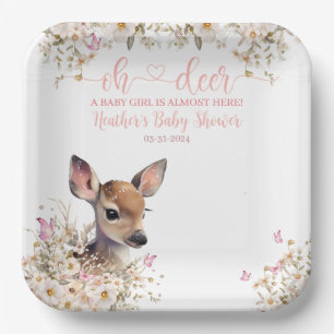 Assiettes En Carton Fête Prénatale Bébé Fille Cerf de la Forêt