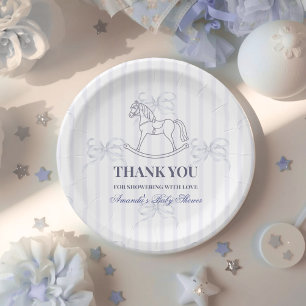 Assiettes En Carton Fête Prénatale Cheval à Bascule Garçon Arc Bleu Vi