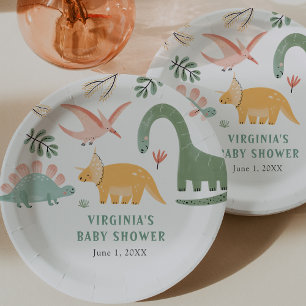 Assiettes En Carton Fête Prénatale de Bébé Dinosaure
