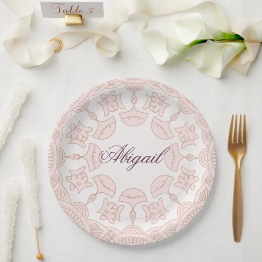 Assiettes En Carton Fête religieuse Filles Motif rose (Mariage)