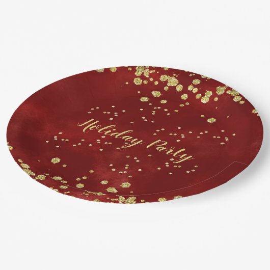 Assiettes En Carton Fête, Rouge, Blanc, Or, (Angle)