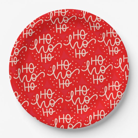Assiettes En Carton Fête rouge Ho Ho Ho Noël (Devant)