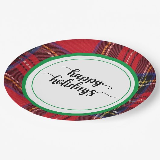 Assiettes En Carton Fête Rouge Vert Plaid Approvisionnements de Noël (Angle)