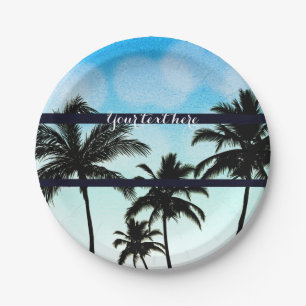 Assiettes En Carton Fête sur la plage Palmiers Bleu tropical Nuit vint