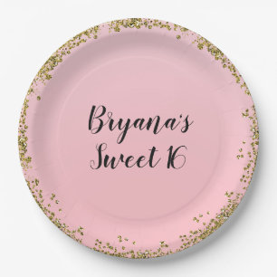 Assiettes En Carton Fête sur mesure Sweet 16 avec bordure scintillante