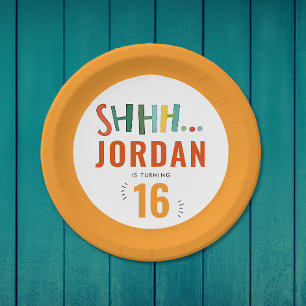 Assiettes En Carton Fête surprise aux couleurs modernes Pinceau Typo P