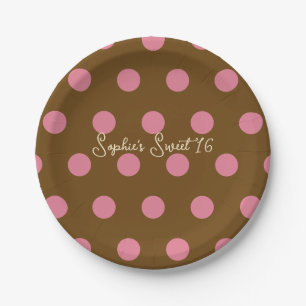 Assiettes En Carton Fête Sweet 16 à pois - Rose & Marron