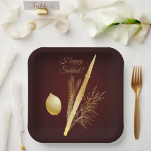 Assiettes En Carton Fête vintage de Souccot - Vacances juives Lulav Et