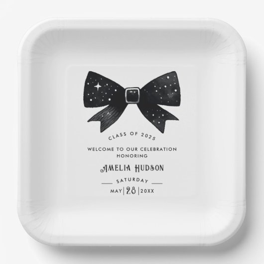 Assiettes En Carton Fête Whimsical Black & White Bow Graduation (Recto)