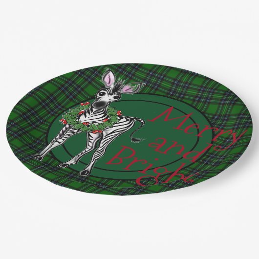 Assiettes En Carton Fête Zebra Holly couronne | vert plaid (Angle)