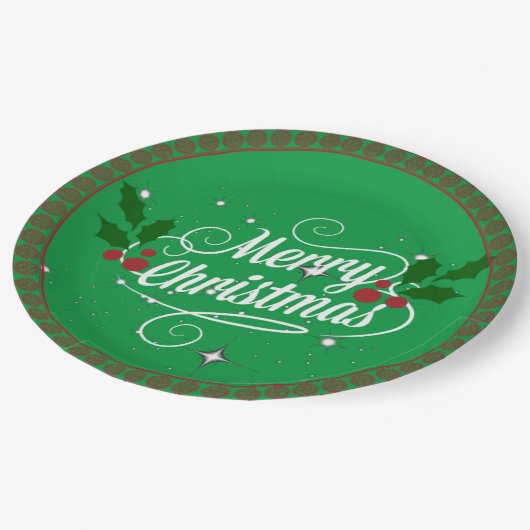 Assiettes En Carton Fêter Noël, vert festif (Angle)
