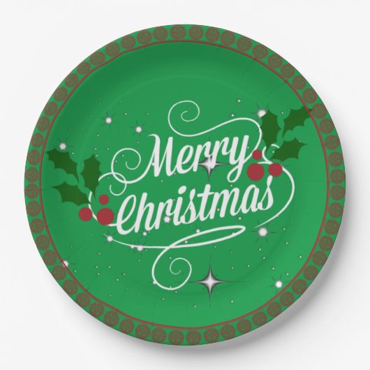 Assiettes En Carton Fêter Noël, vert festif (Devant)